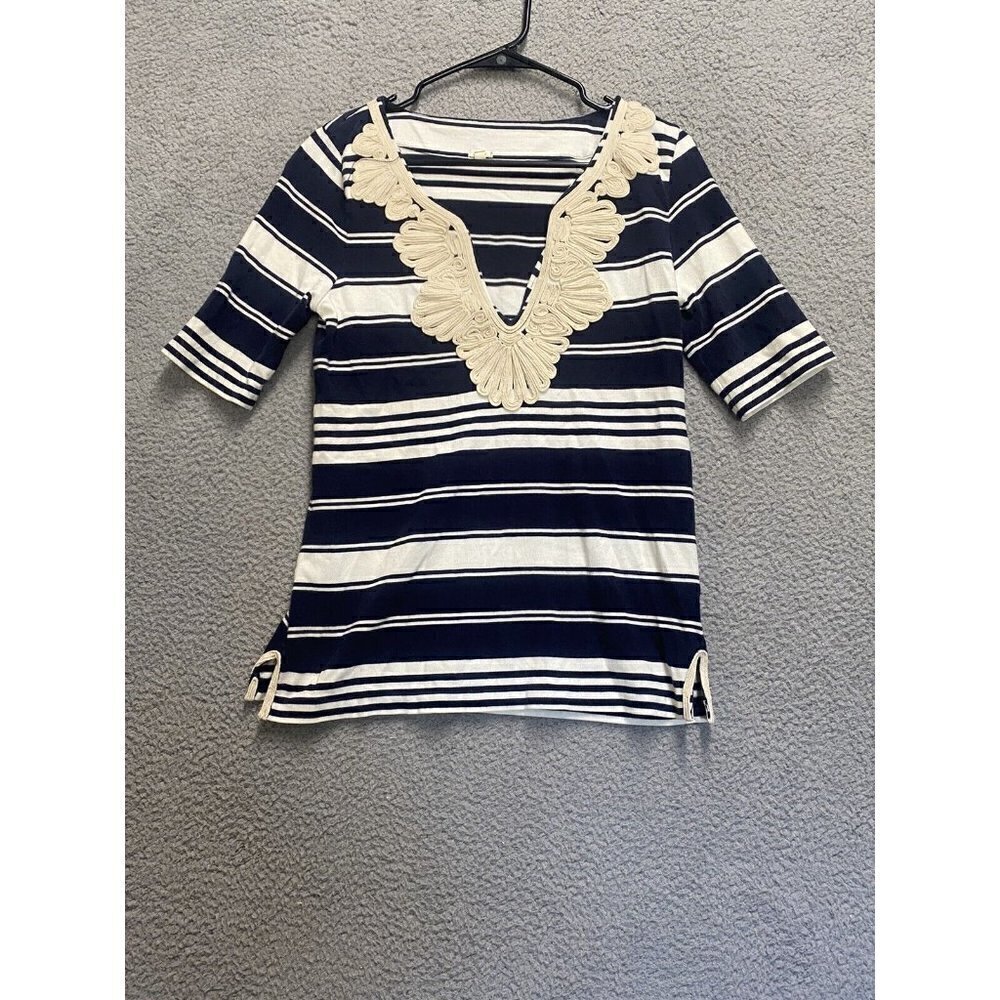 J Crew Women’s Short Sleeve Striped Short Small  Blue White T Shirt